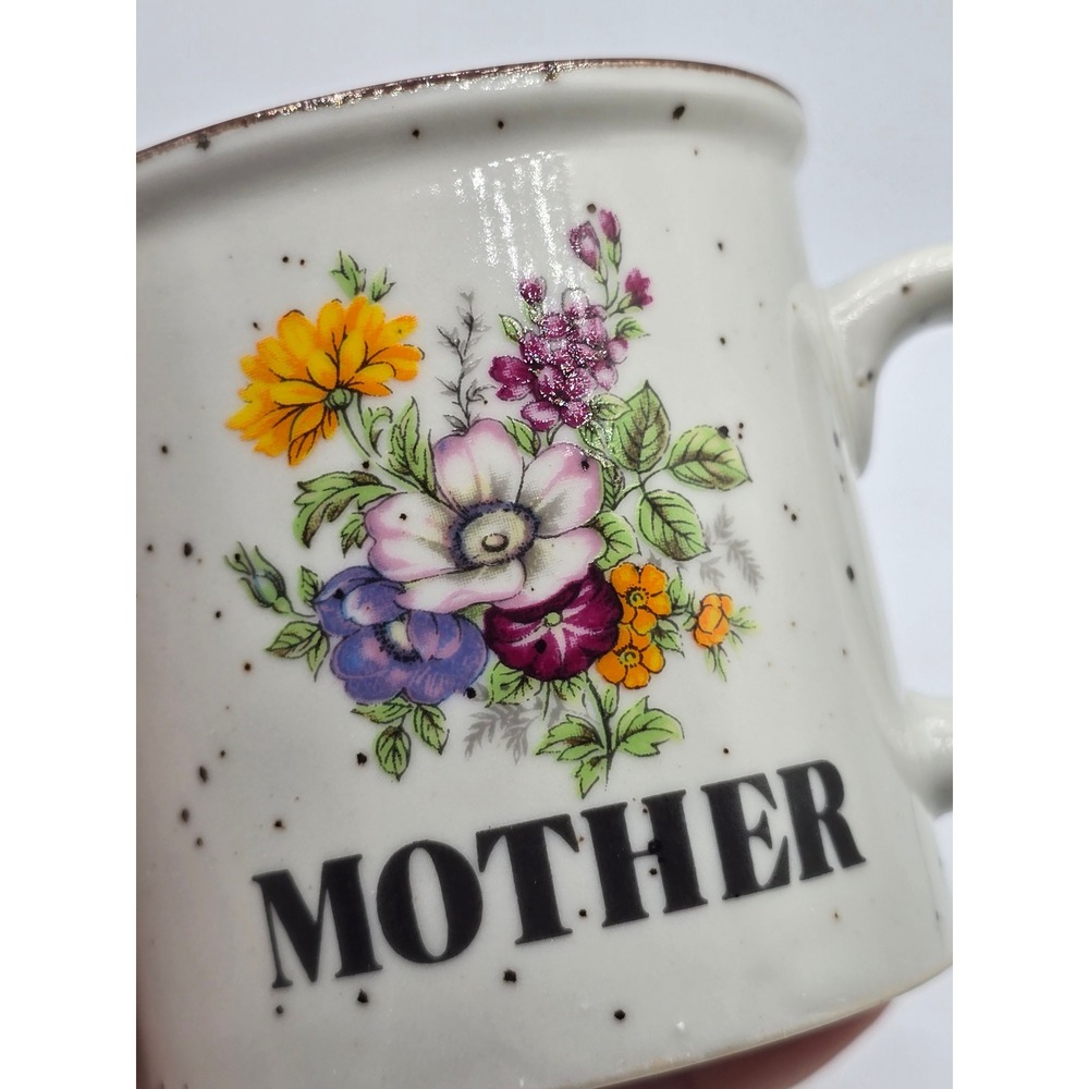Vintage Mother Floral Speckled Stoneware Coffee Mug Japan Mama Gift Cottagecore